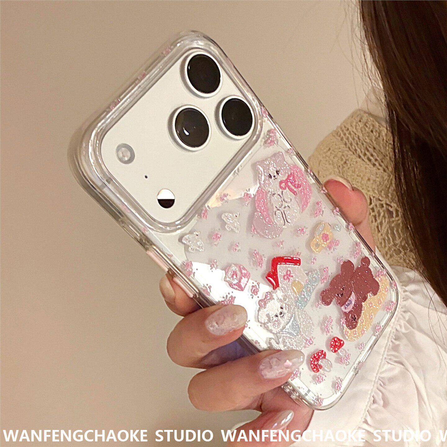 春夏碎花小狗iphone17pro 苹果16手机包15适用13闪粉卡通14透明软