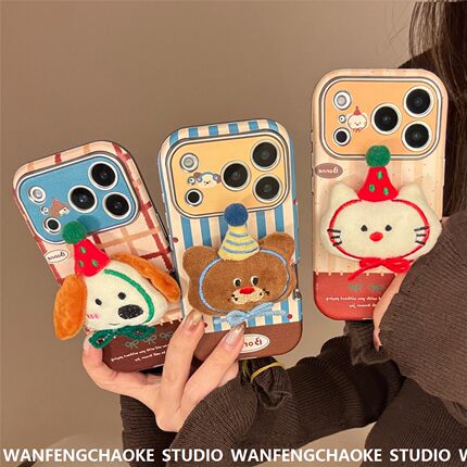毛绒动物公仔适用17promax手机包苹果iphone16立体17皮质13软套15