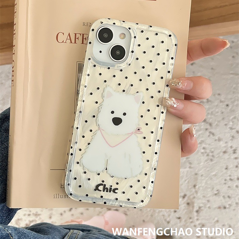 卡通波点小狗适用iPhone1415promax可爱手机壳12苹果保护套13新款
