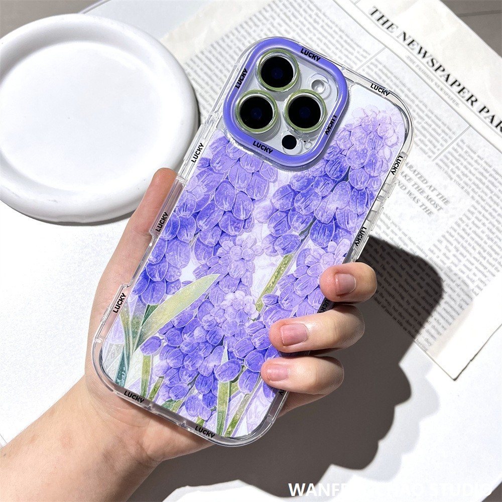 ins晕染风信子适用16苹果15promax手机壳iphone14甜美13艺术风15