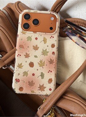 晕染橙色枫叶适用17promax手机15/16pro保护套14/13