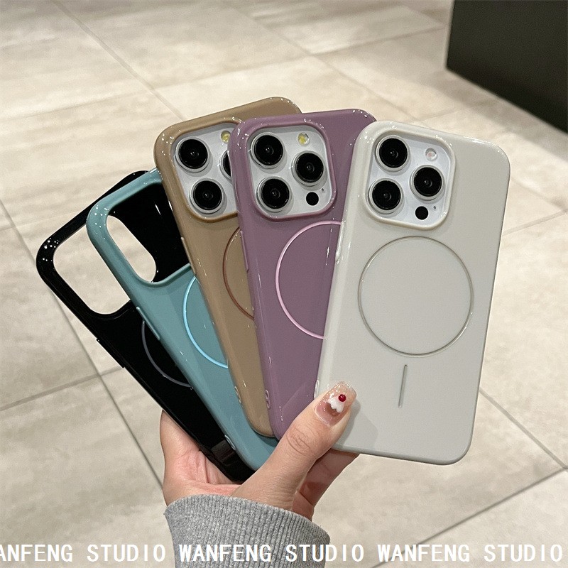 简约适用iphone1415promax磁吸手机壳16保护套13新款12保护壳大孔