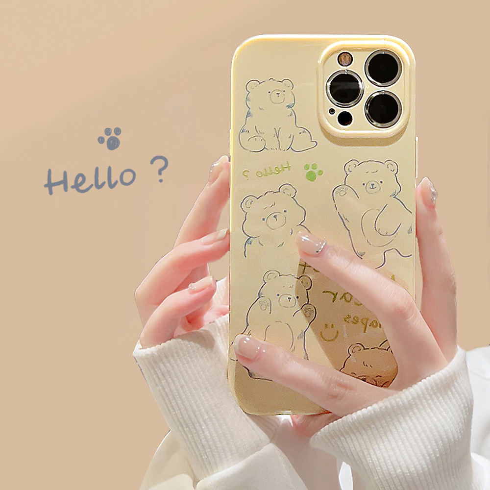 可爱ins涂鸦小熊iPhone16Pro苹果15Pro手机壳14个性13硅胶12适用X