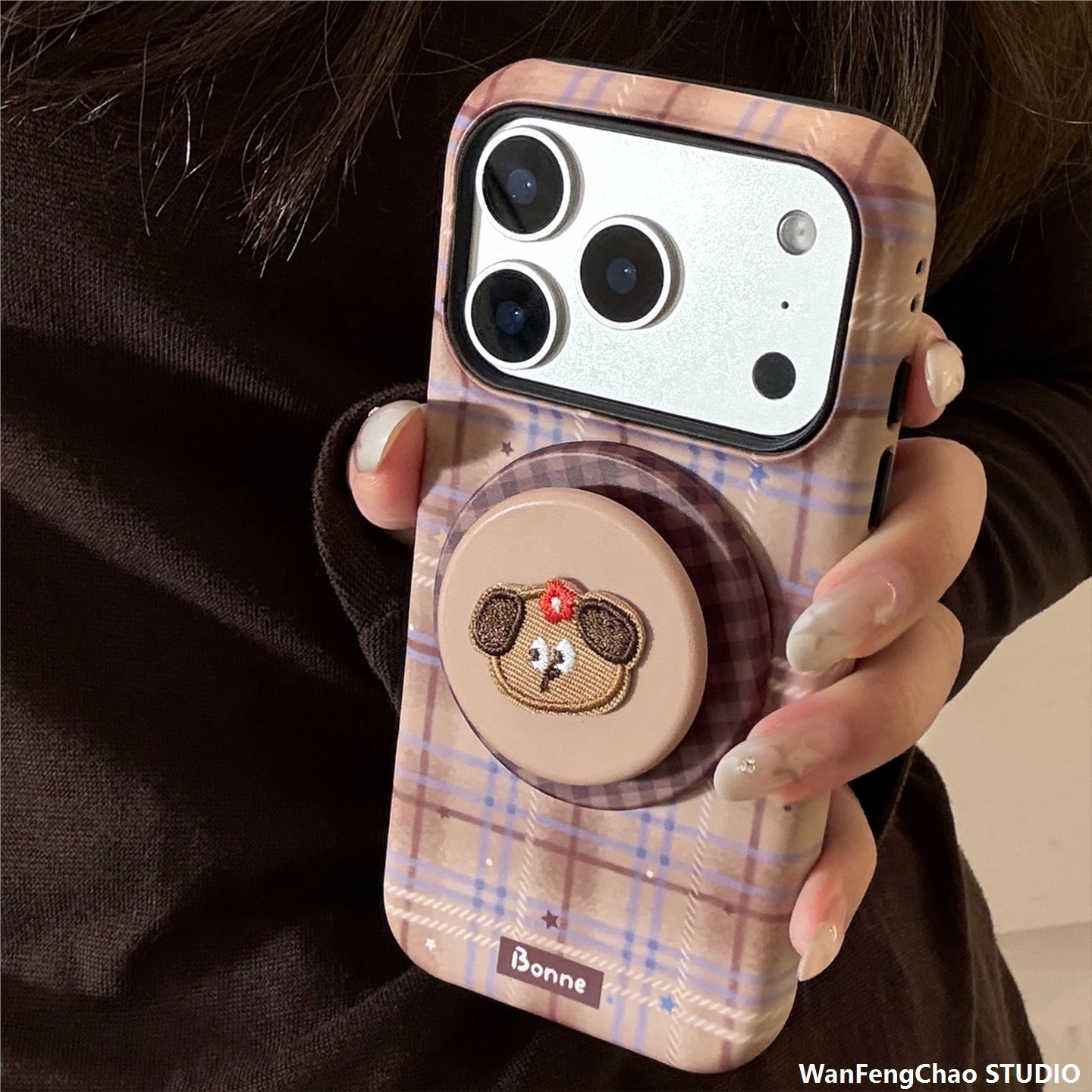 复古撞色格纹适用17proma手机壳