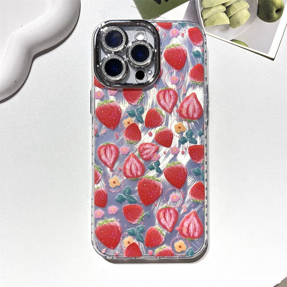 可爱多多草莓苹果16羽纱纹手机壳适用iphone15 14 精孔12 11