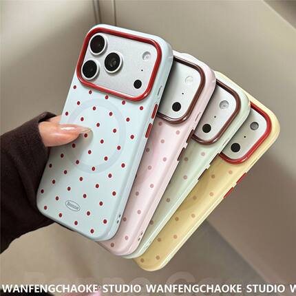 撞色波点磁吸适用18pm苹果17proiphone16韩系ins简约15软套手机包