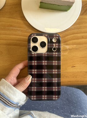 秋冬英伦风格子苹果17promax保护套适用iPhone16pro双层15pro14pr