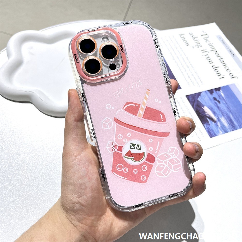 粉色西瓜汁适用苹果16promax手机壳iphone15甜美小众1413防摔