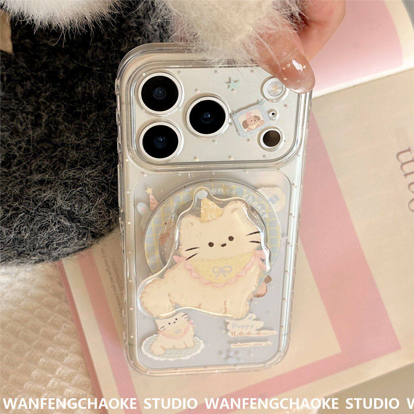 软萌猫咪磁吸支架iphone17promax手机包苹果16适用13透明11防摔15