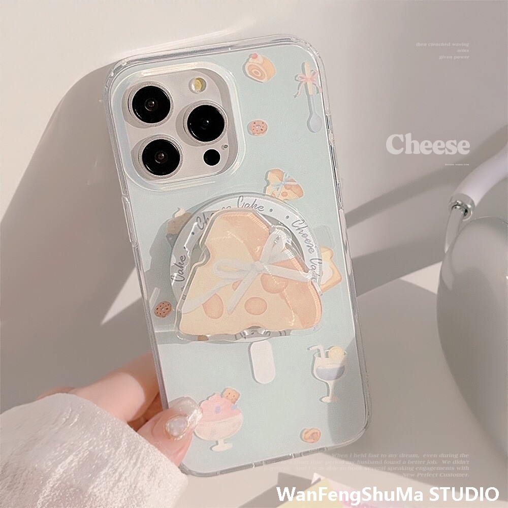 14 APPLE 15 PROMAX 휴대폰 케이스 IPHONE 13 더블 레이어 자기 흡입에 적합한 라이트 블루 나비 크로와상 홀더
