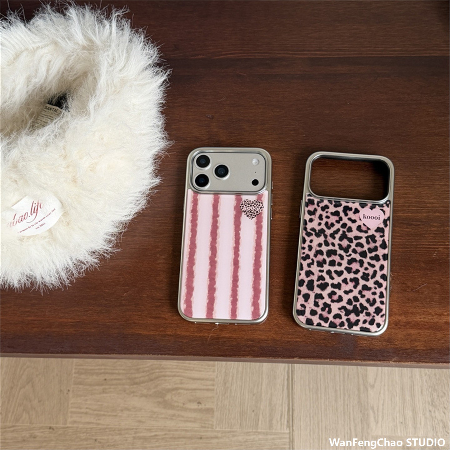 粉色条纹豹爱心适用17prom