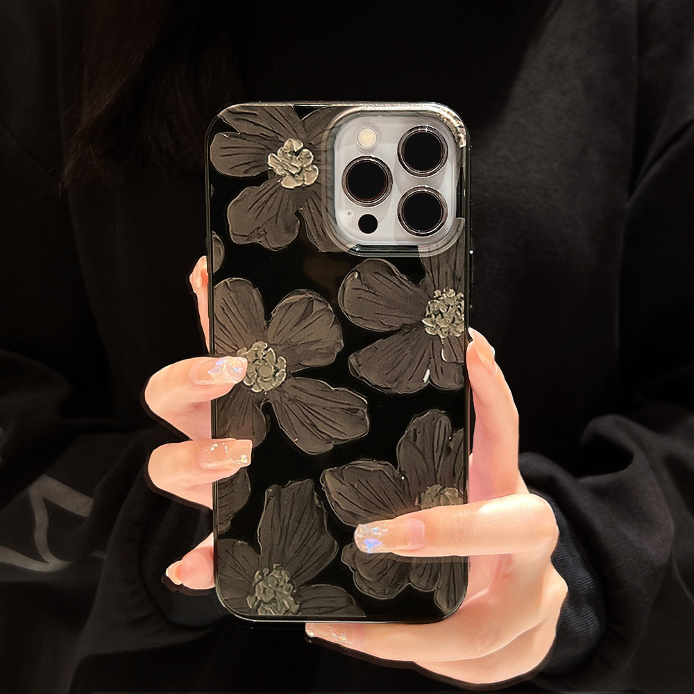 ins甜酷风油画花朵适用iPhone16Promax苹果15手机壳14潮男女X软13