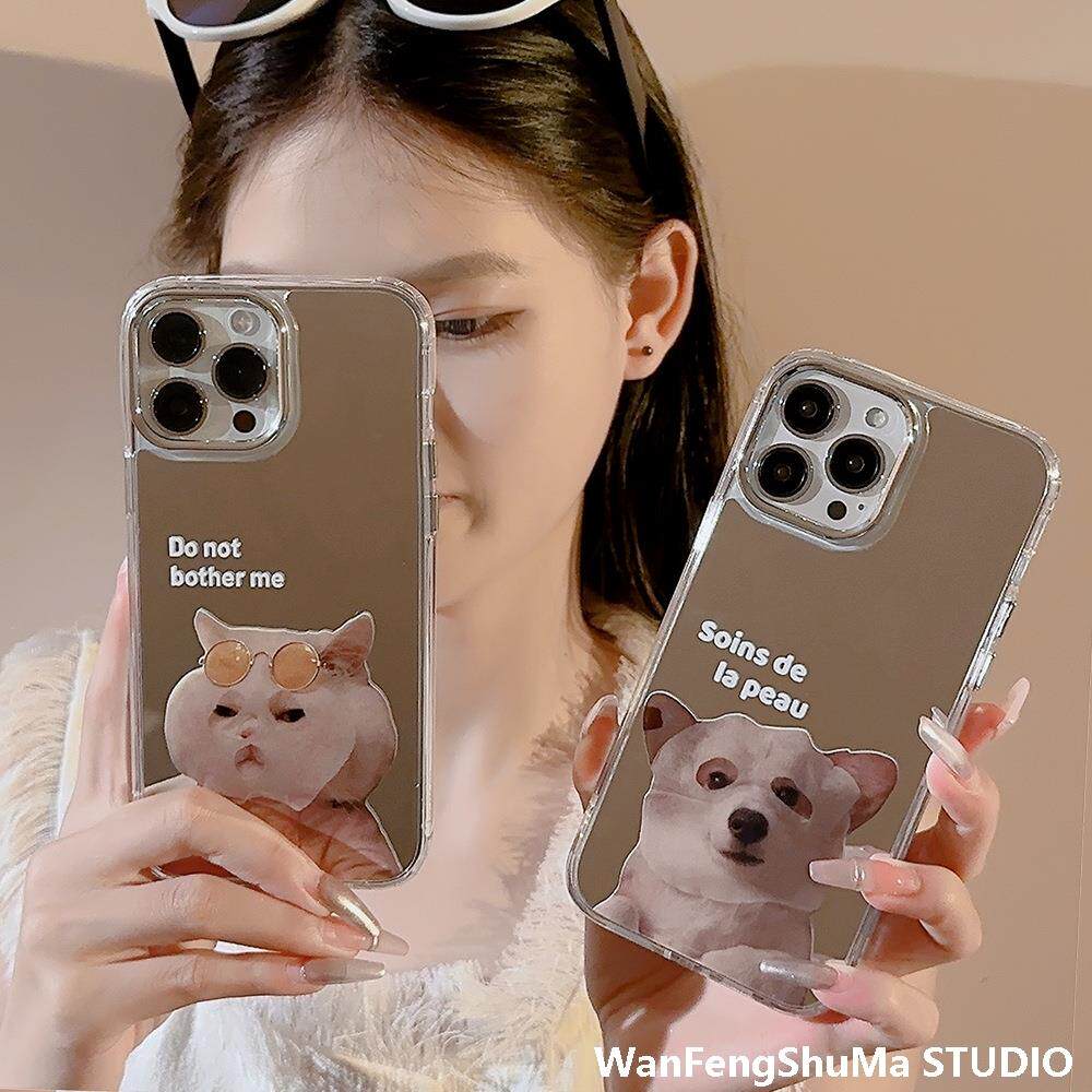 고양이와 강아지를 위한 틈새 귀여운 페이셜 마스크 13 IPHONE16PROMAX에 적합 APPLE 11 커플 15 거울 휴대폰 케이스 12