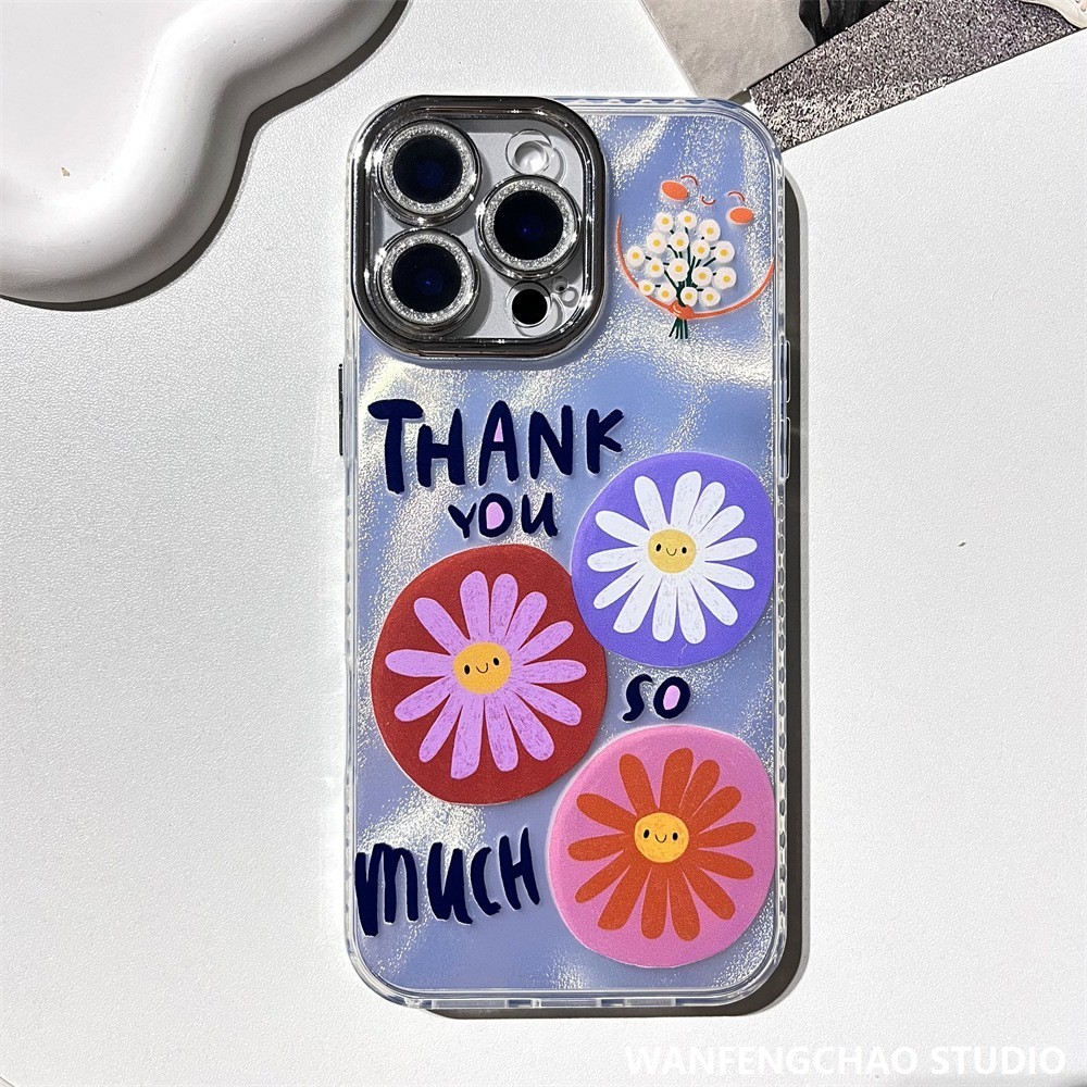 笑脸雏菊贴纸苹果16丝绸纹手机壳适用iphone15 14防摔12 11精孔