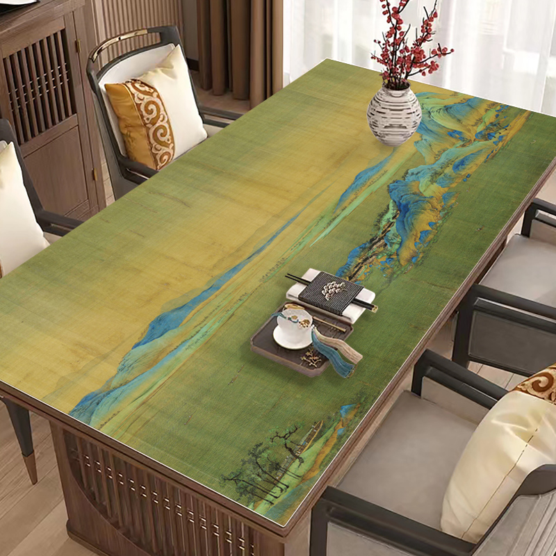 茶桌垫子桌布十大名画千里江山图硅胶防水免洗防烫餐桌垫茶几垫布