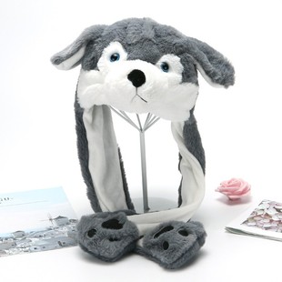 抖音同款会动的狗头耳朵帽子冬季保暖动物头套网红捏耳朵会动帽子