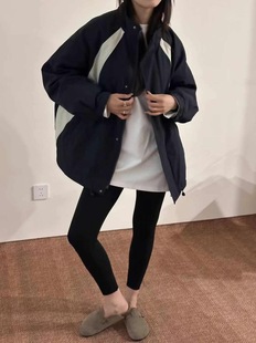 F5YW9236韩版 宽松休闲拼色棒球服冲锋衣羽绒内胆外套上衣女潮 时尚