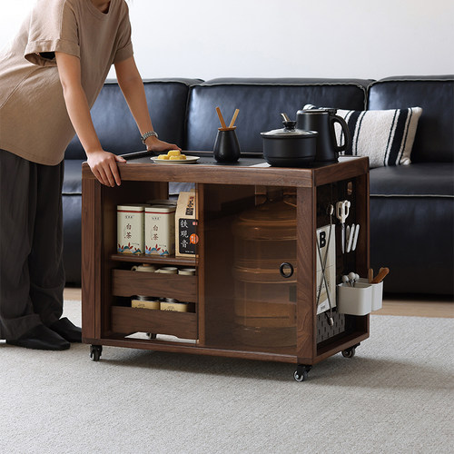 玄素家居北美黑胡桃木移动茶水柜