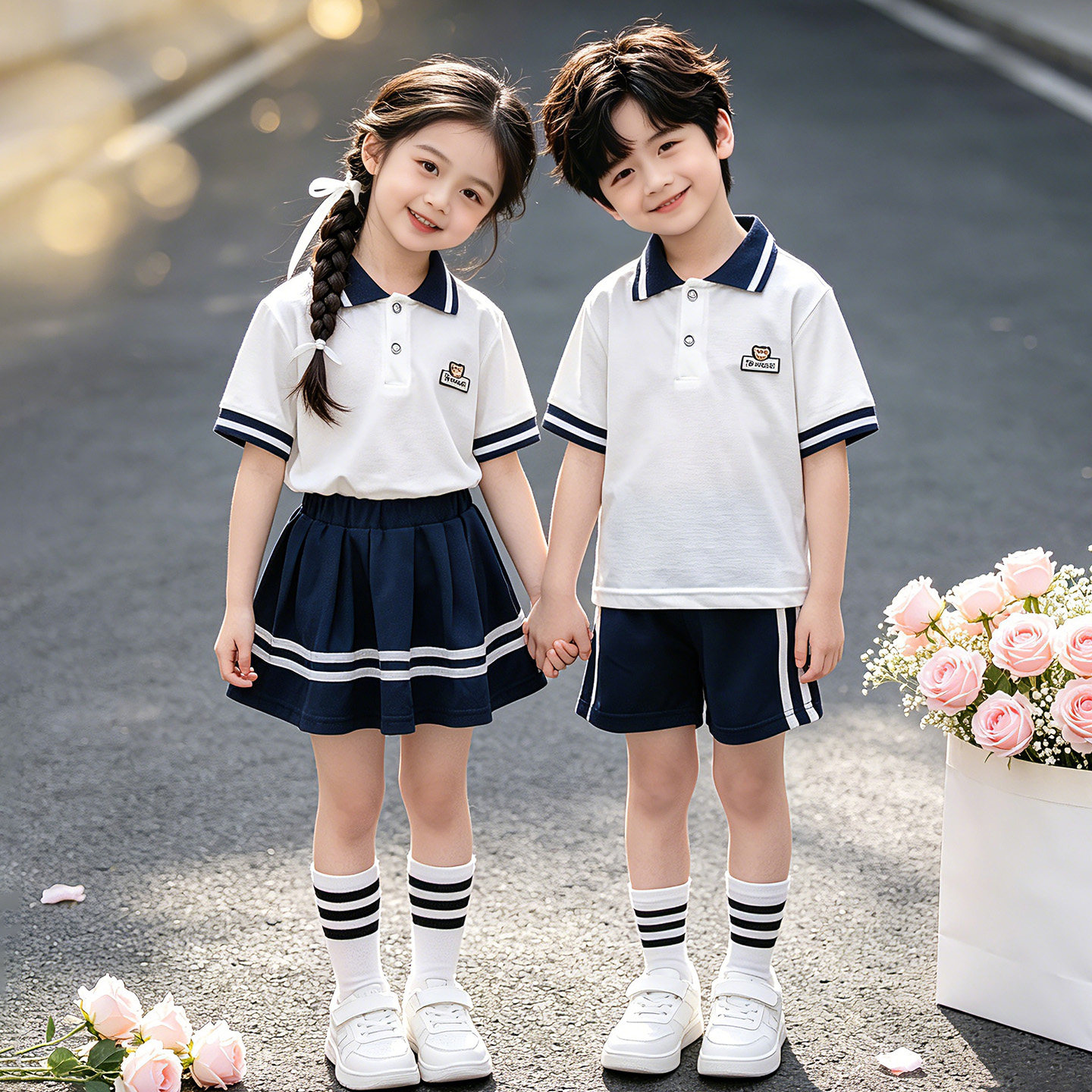 儿童套装夏装新款洋气2026年女童男童薄款班服小学生运动会演出服