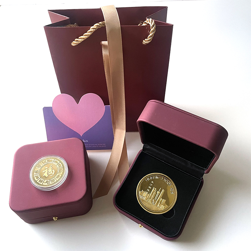 高档PU皮纪念币收藏盒古钱币生肖币保护盒纪念章包装盒可定做LOGO