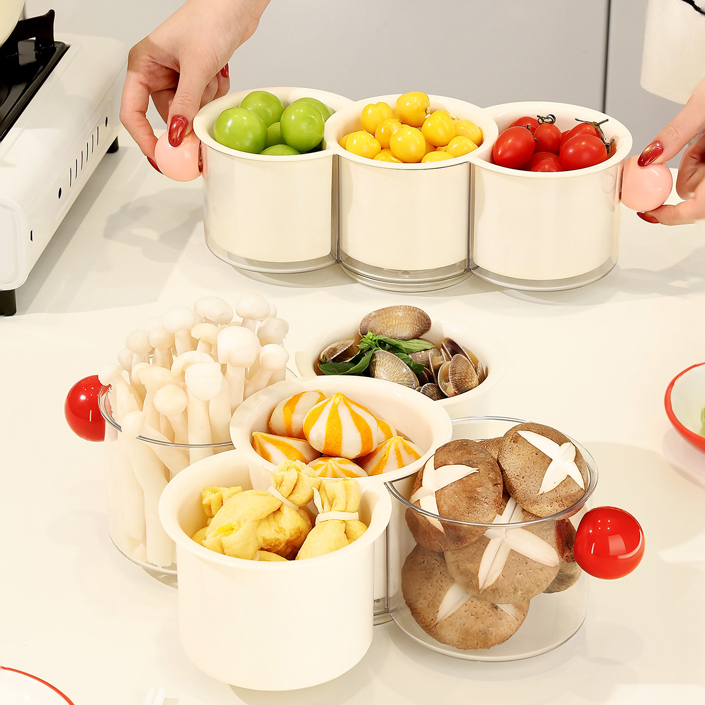 创意火锅配菜分格盘家用厨房沥水篮旋转水果收纳篮大容量备菜神器,厨房/烹饪用具,配菜/备菜盘,淘宝优惠券,粉丝福利购,淘宝优惠卷