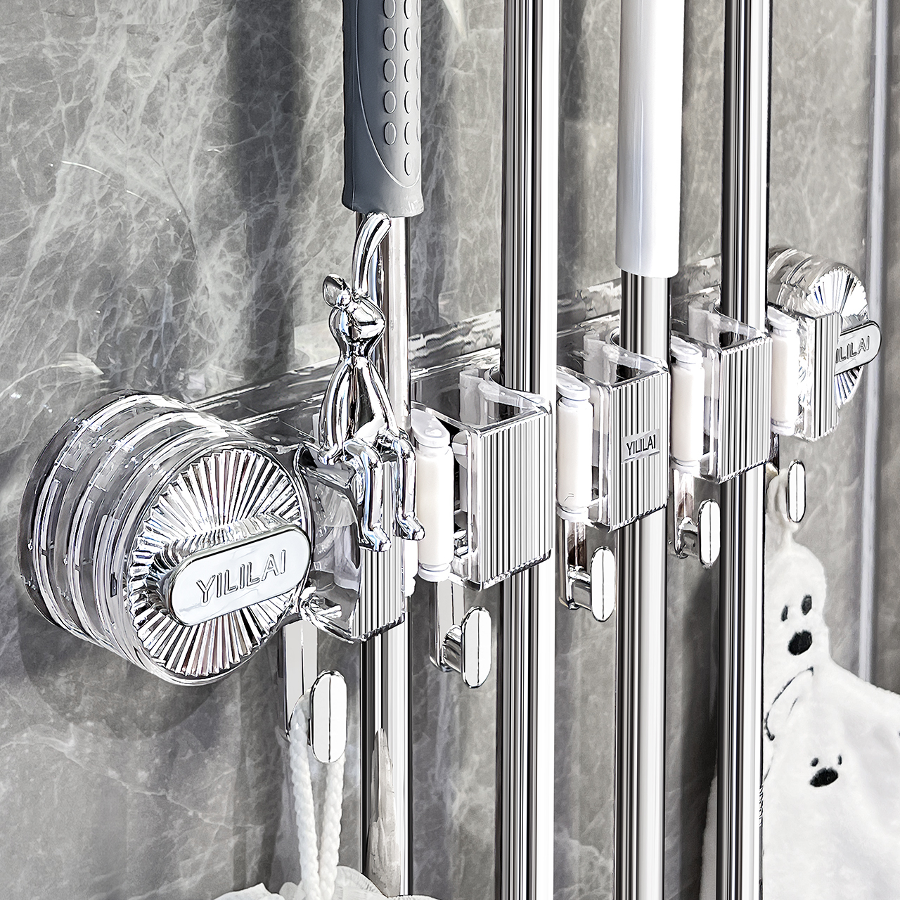 双吸盘拖把壁挂夹免打孔浴室卫生间收纳神器粘钩挂拖把扫把固定架