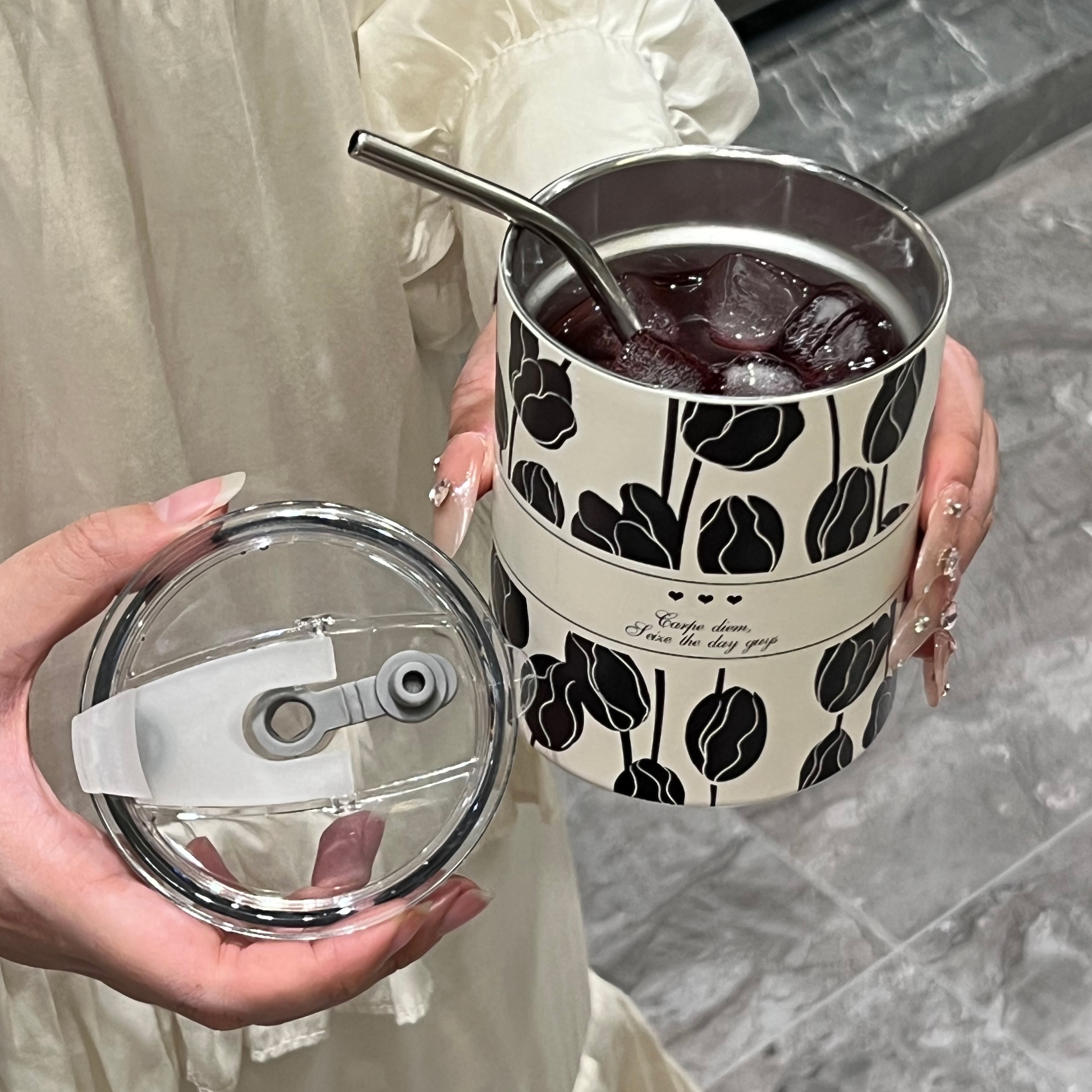 不锈钢咖啡杯便携杯子外带随行杯水杯高档精致保温杯吸管杯高级感
