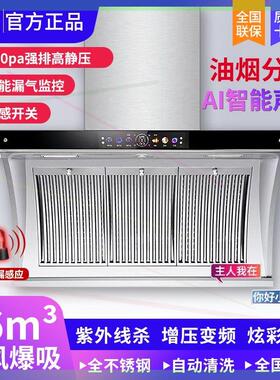 不锈钢大吸力家用抽油烟机厨房壁挂式体感自动清洗侧吸双电机