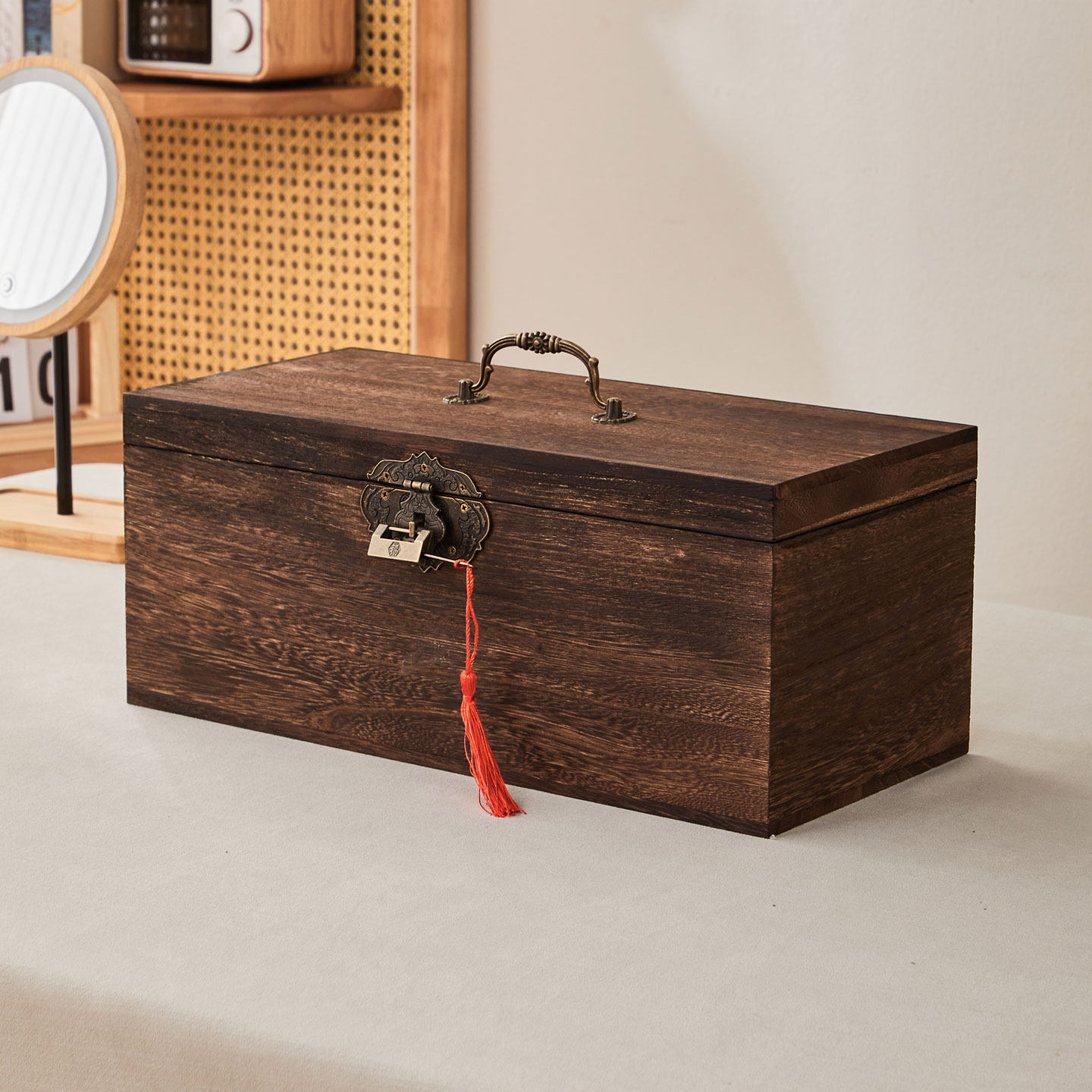 实木手提防尘收纳盒茶叶茶具整理盒带锁首饰盒黄金项链戒指珠宝盒,收纳整理,桌面收纳盒,淘宝优惠券,粉丝福利购,淘宝优惠卷