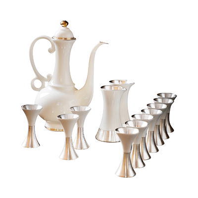 鎏银酒杯双头羊脂玉陶瓷白酒杯仿古黄烈酒杯高白瓷10ml小酒盅家用