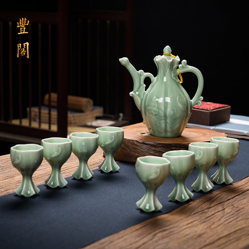 白酒杯套装家用酒壶陶瓷中式仿古酒具酒壶青瓷小酒杯小酒盅分酒器