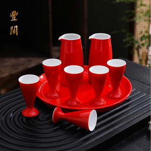 婚庆用品陶瓷酒具套装中式婚礼酒壶婚宴敬酒杯红色分酒器结婚交杯