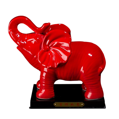 陶瓷红色招财风水镇宅大象摆件