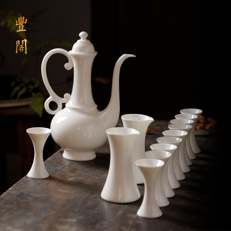 羊脂玉高白瓷鎏银酒具套装仿古酒壶家用纯银双头白酒杯中式分酒器