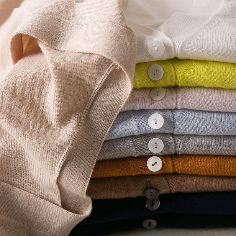 2020春夏短款薄针织开衫女V领空调衫羊绒真丝外搭外套披肩防晒衣