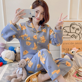 空气棉睡衣女秋冬新款 宽松夹棉加厚保暖家居服月子服套装 长袖 开衫