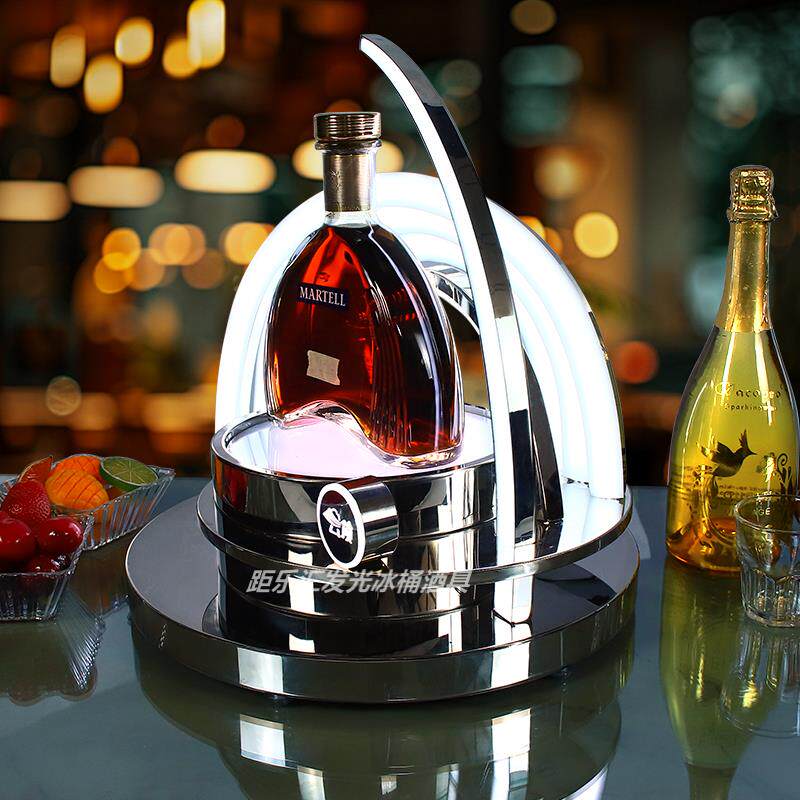 酒吧KTV夜场发光洋酒座XO香槟红酒不锈钢底座LED展示架商用酒架