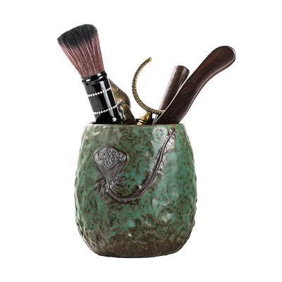 窑变绿粗陶瓷茶道六君子