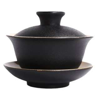 欣韵黑陶盖碗大号冲茶器家用三才碗粗陶盖碗泡茶杯陶瓷功夫茶茶具