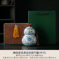 Blue and white Ru kiln ceramic tea caddy, retro large, medium and small gourd tea storage caddy, sealed caddy, household tea storage caddy thumbnail 5
