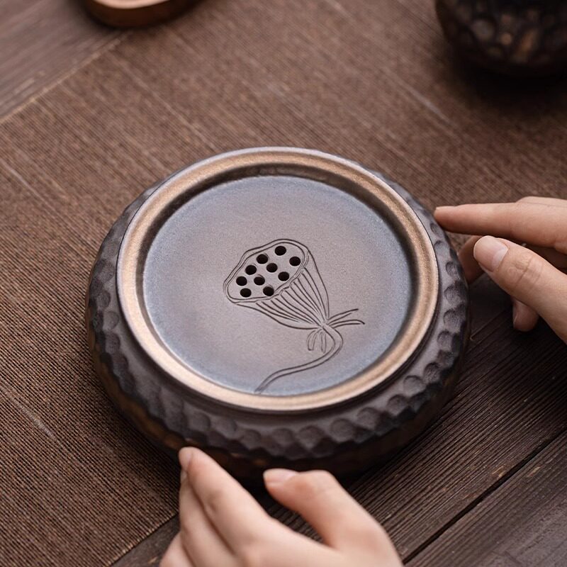 覆古鎏金壶承粗陶瓷家用储水式茶台壶垫简约小型茶台干泡盘养壶垫