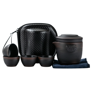 紫陶旅行茶具套装车载户外便携式快客杯手抓壶一壶四杯收纳包定制