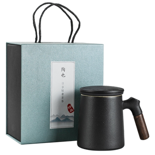 黑陶马克杯家用陶瓷办公室带盖过滤茶水分离个人泡茶水杯茶杯定制