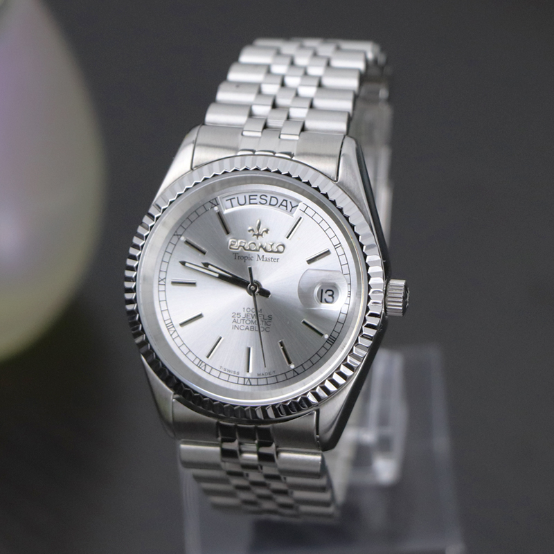 瑞士百浪多自动机械男士时镀金手表库存钢带防水夜光eta机芯腕表