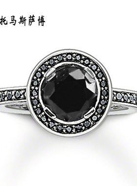 托马斯萨博925银黑色圆形食指环