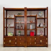 老船木博古架实木展示柜书架带灯办公室多功能茶叶隔断落地置物架
