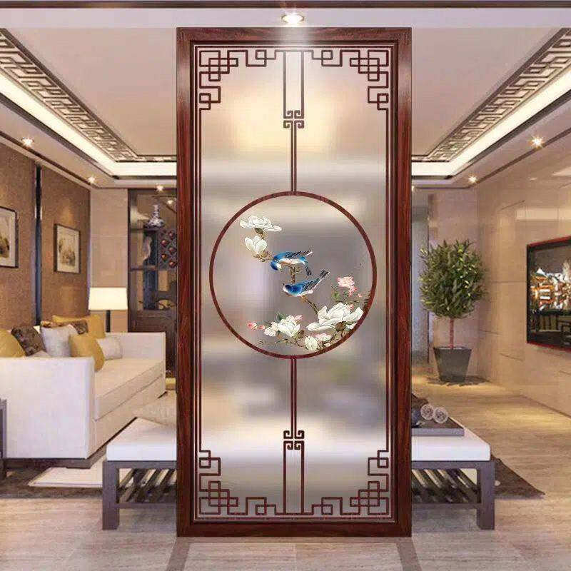 彩绘玻璃隔断餐厅遮挡屏风座屏时尚3d中式轻奢现代风格中国风北欧