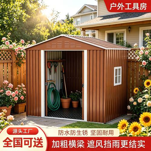户外工具房庭院移动防雨储物柜花园简易收纳室外大空间铁皮杂物间