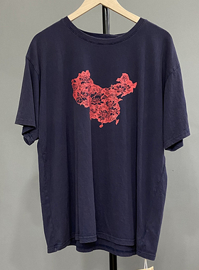花社の日单 17113纯棉T恤 个性中国地图印花 宽松大版文艺百搭