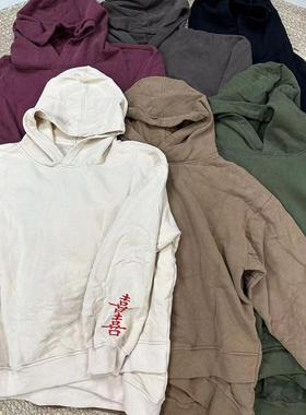 花社正品原单17087加绒加厚冬季款连帽套头卫衣炒色喜字刺绣上衣